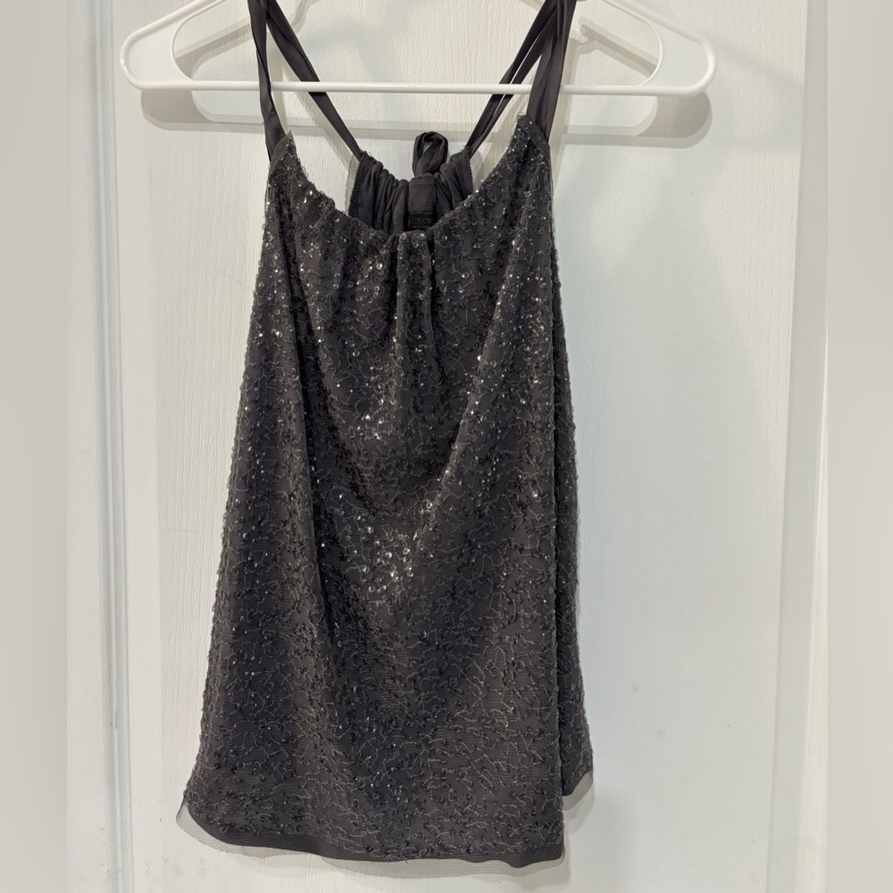 J. Crew Gray Sequin Halter Top,Sleeveless Sparkly Party Blouse Size XS
